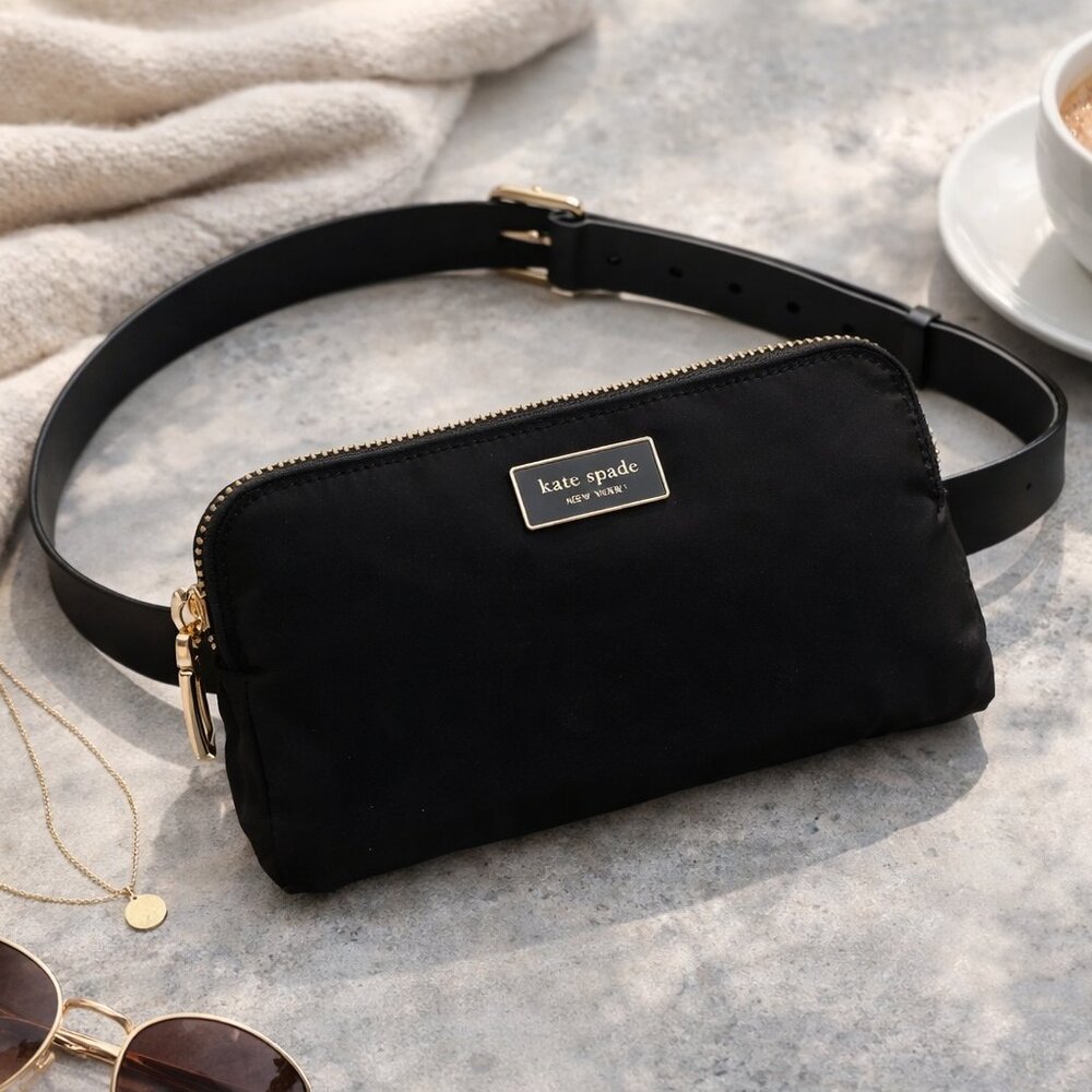 NWT Kate Spade Black Nylon Belt Bag Crossbody Waist Bag Classic - Picture 1 of 10